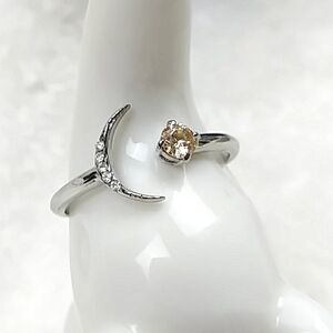 Crescent Moon Dainty Rhinestone Ring Celestial Galaxy Astrology Moon Child